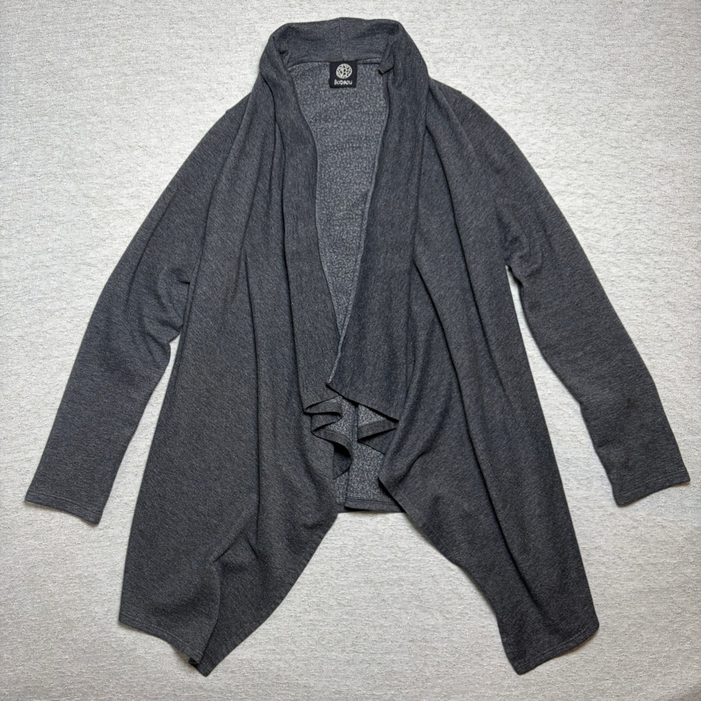 Bobeau‎ Womens Cardigan Medium Gray Draped Open Front Waterfall Knit Made in USA